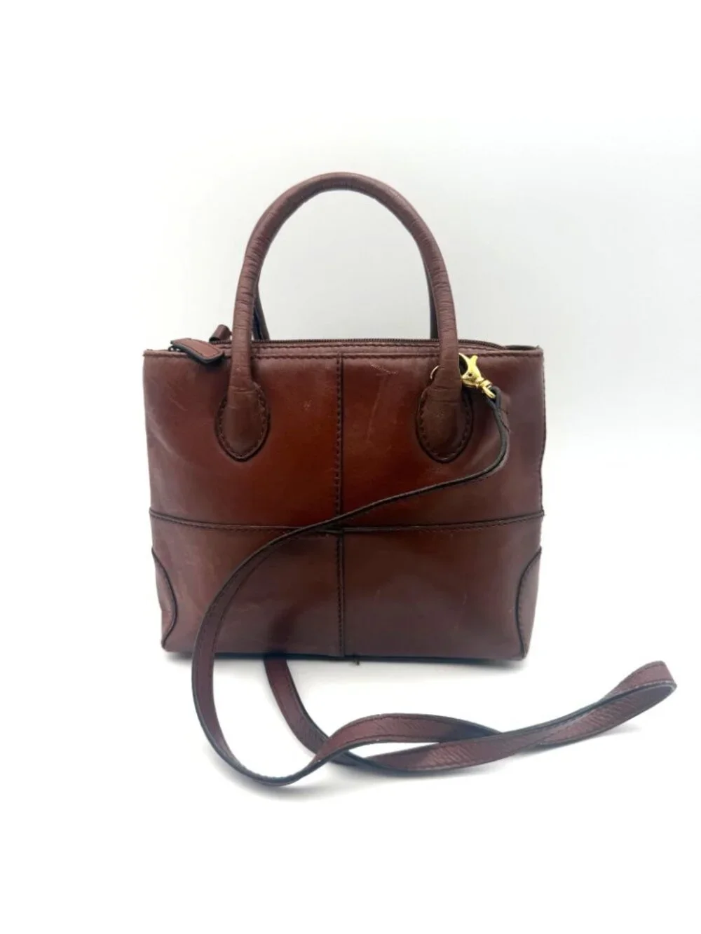 Etienne Aigner Brown Genuine Leather Satchel Shoulder Bag Crossbody Purse